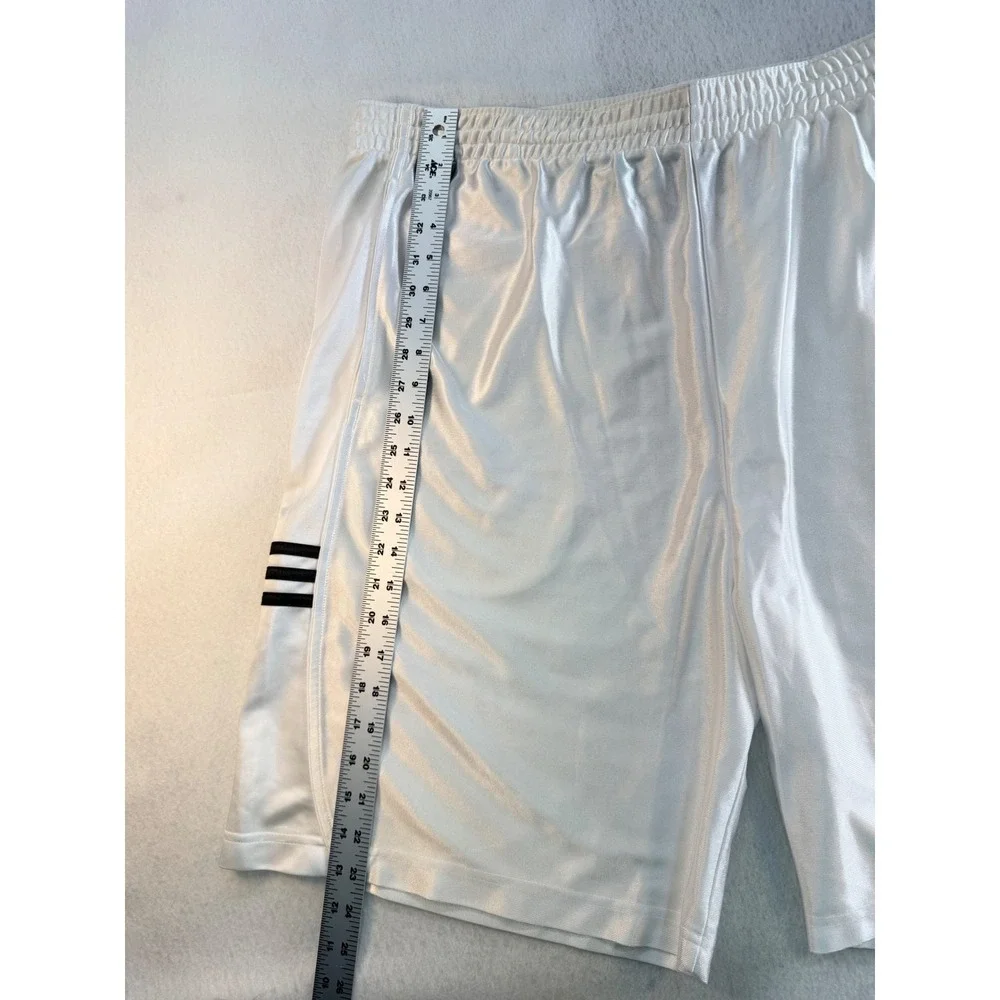 Adidas Mens White Satin Athletic Shorts Black 3 Stripe Logo Basketball XL